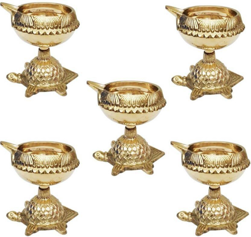 besnik arts Tortoise Design Diya (Kuber deep) (sets of5 pcs.) Brass (Pack of 5) Table Diya(Height: 2 inch)