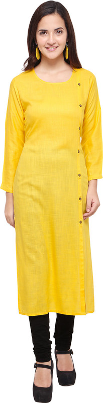 F Plus fashion Women Solid Straight Kurta(Yellow) F Plus fashion Women Solid Straight Kurta(Yellow)