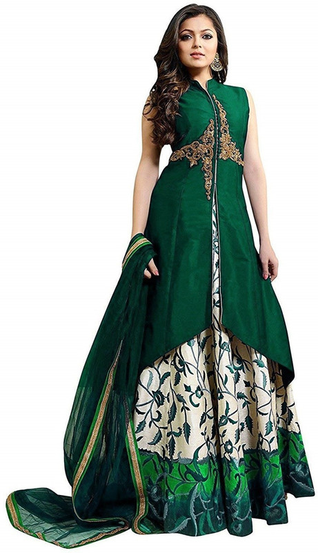 color bucket Floral Print Semi Stitched Lehenga, Choli and Dupatta Set(Purple)