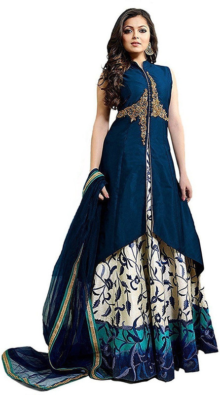 color bucket Floral Print Semi Stitched Lehenga, Choli and Dupatta Set(Purple)