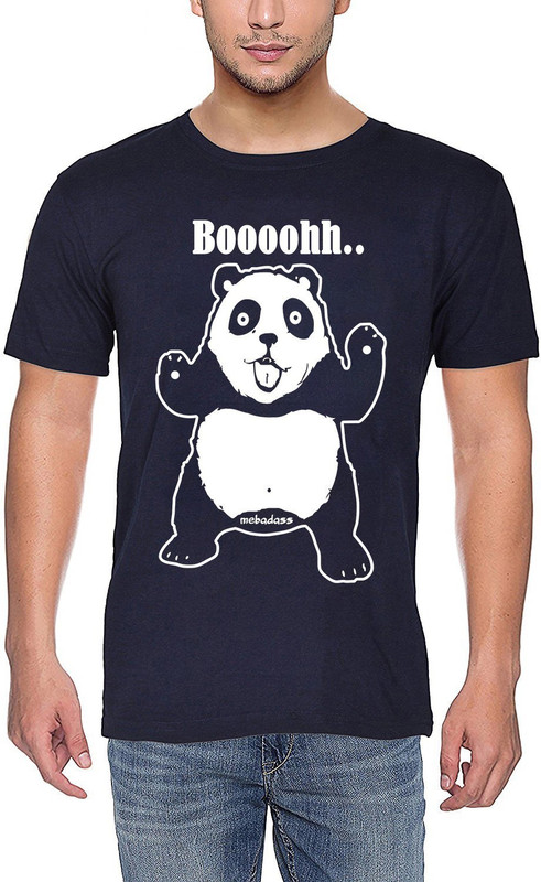 mebadass Graphic Print Men Round or Crew Dark Blue T-Shirt