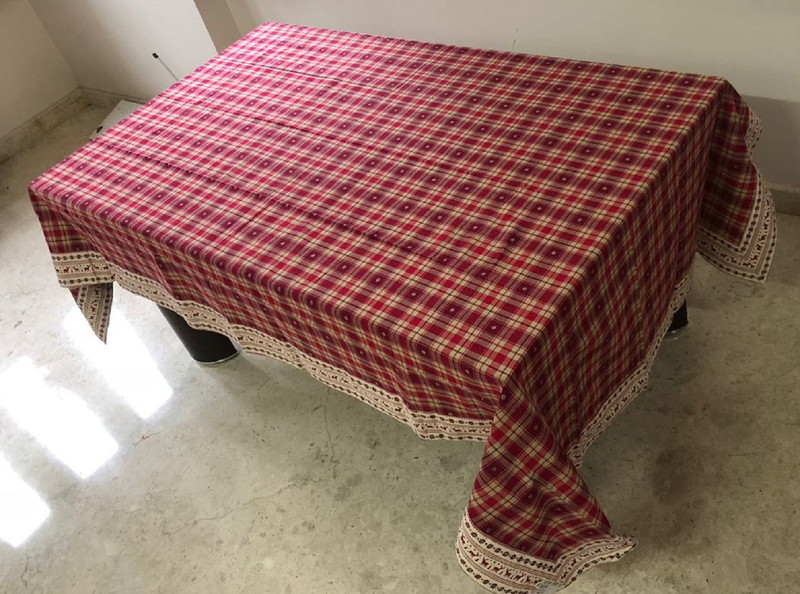 cotton quest Printed 6 Seater Table Cover(Red, Cotton)