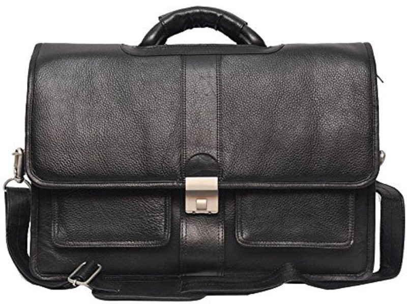 reo leather | Leather Laptop Messenger Bag for Men |15.6'' Laptop Compartment| |Expandable Features| Cross Body Shoulder Strap | High Security No. Lock Closure | 18 Liters | Waterproof Messenger Bag(Black, 18 L)