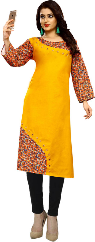 unic fashion Women Printed Straight Kurta(Yellow)