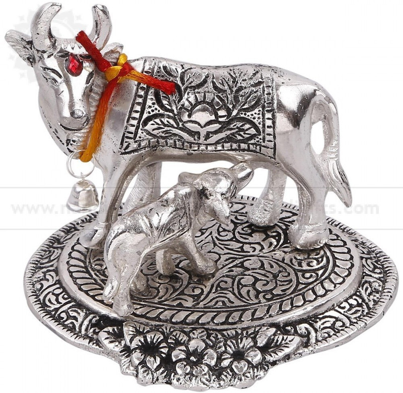 new jaipur handicraft Cow an d Calf Decorative Showpiece  -  12.5 cm(Brass, Silver)