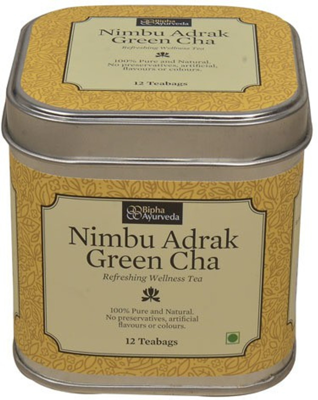 Bipha Ayurveda Nimbu Adrak Green Cha Lemon Green Tea Bags Tin(12 Bags)