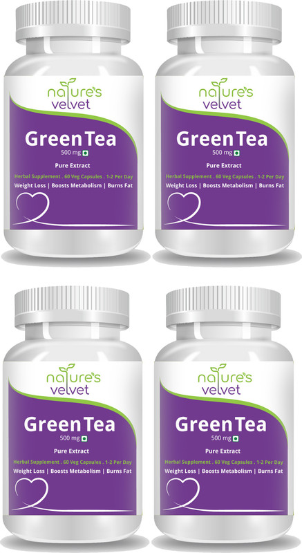 Natures Velvet Lifecare Green Tea Pure Extract 500 mg, 60 Veggie Capsules - Pack of 4(240 No)