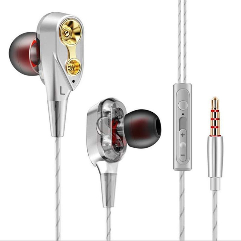 jstbuy UD 41 Dual Driver Deep Bass Premium Wired Headset with Mic(Silver, In the Ear)
