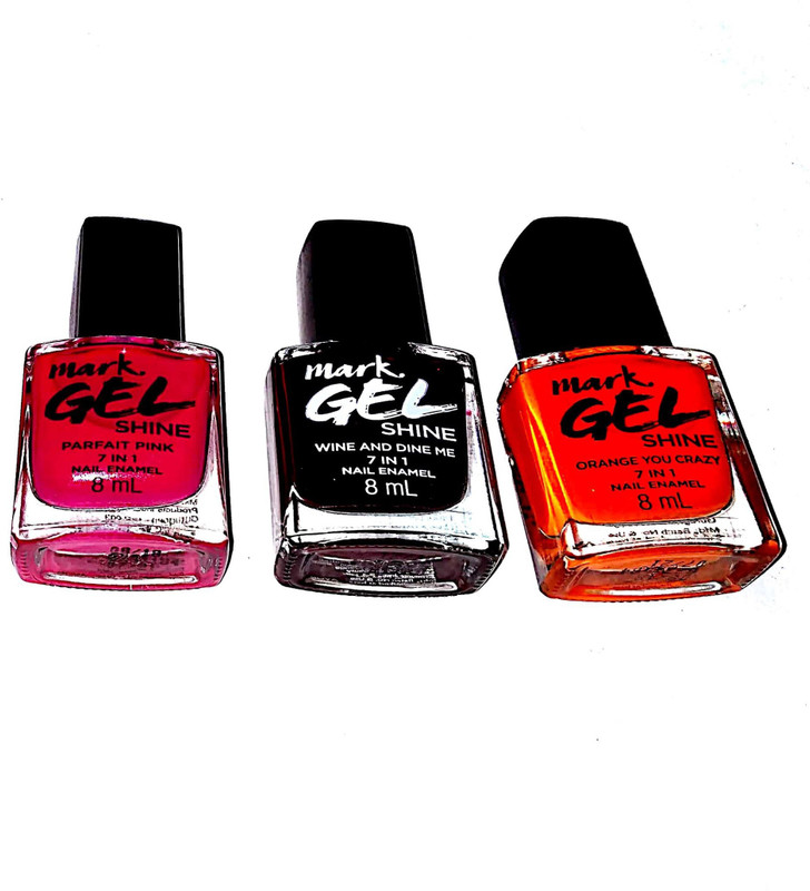 avon mark gel shine 7 in 1 nail enamel parfait pink, wine and dine me, orange you crazy(Pack of 3)