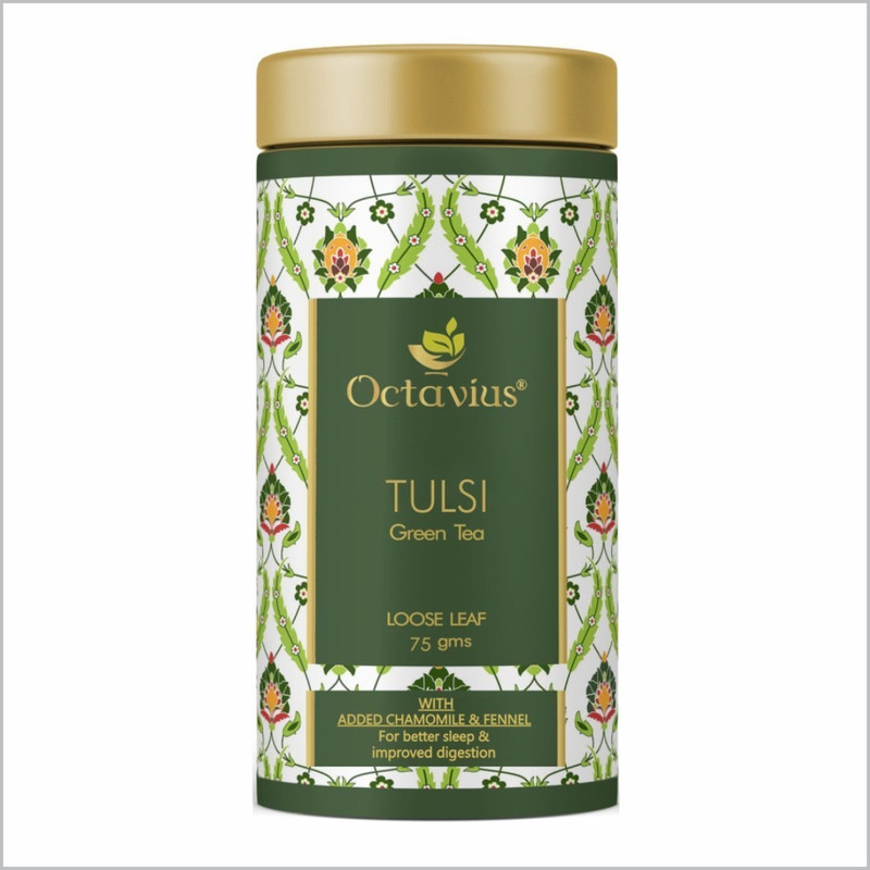 Octavius Tulsi Chamomile Fennel Green Tea Loose Leaf-75 Gms Immunity Boost, Soothing Sleep|Natural Blend|Refreshing Floral Taste Chamomile Green Tea Tin(75 g)