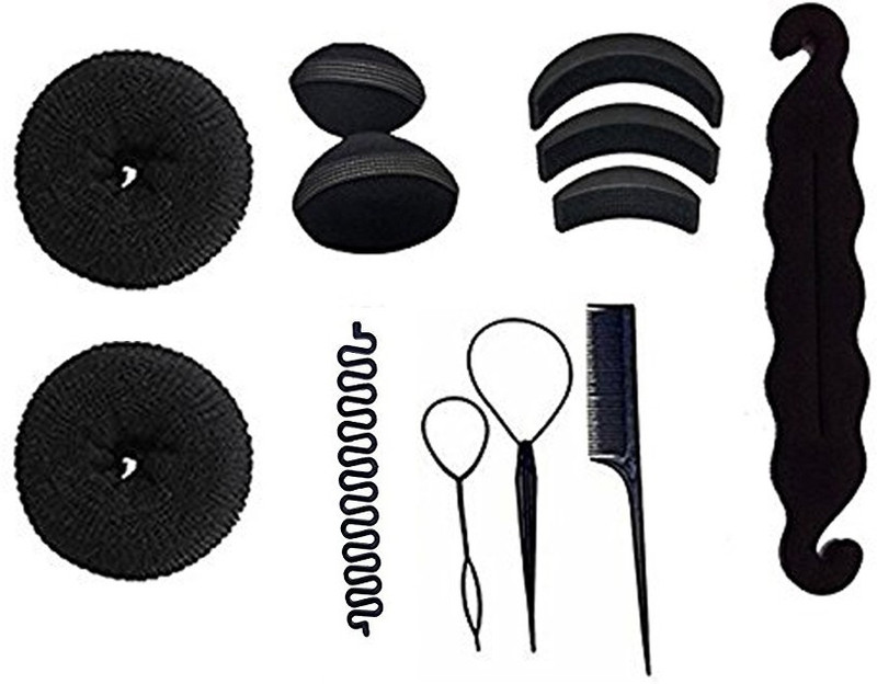 fllik Hair Accessories Combo, Hair Donuts Different Sizes, Hair Puff, Juda Maker & Other Accessories for Women in Black Color Hair Band, Bun, Bun Clip, Hair Accessory Set(Black)