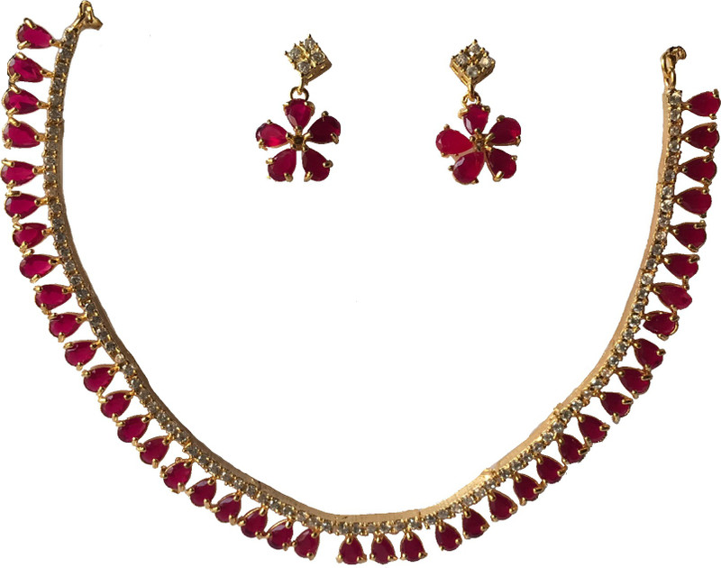 mona decor Brass Jewel Set(Maroon)
