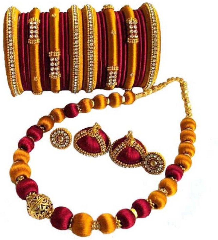 sarpi crafts Silk Dori Jewel Set(Maroon, Gold)
