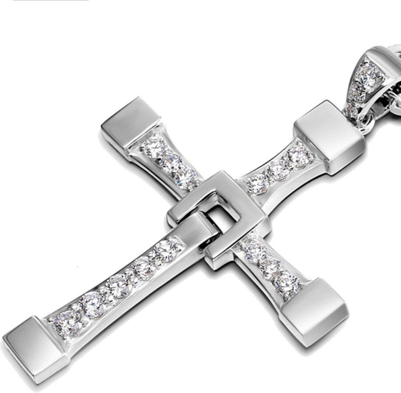 muse creations Silver Colored Fast And Furious Inspired Cross Shaped Gold-plated Stainless Steel Locket