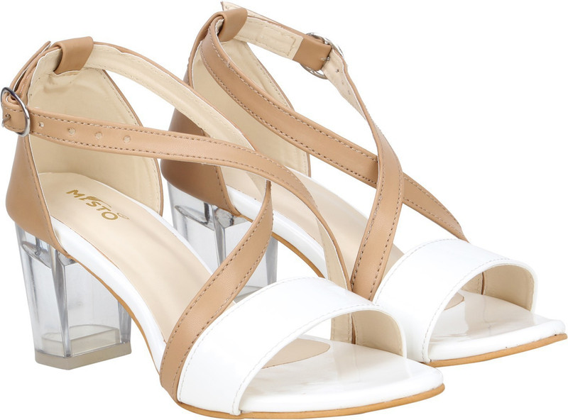 misto Women Brown, White Heels