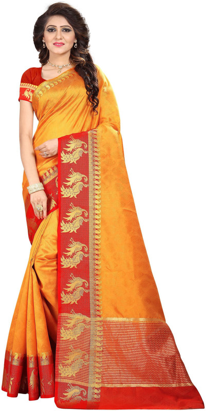 arars Self Design Fashion Poly Silk, Poly Silk, Cotton Silk, Tussar Silk Saree(Orange)