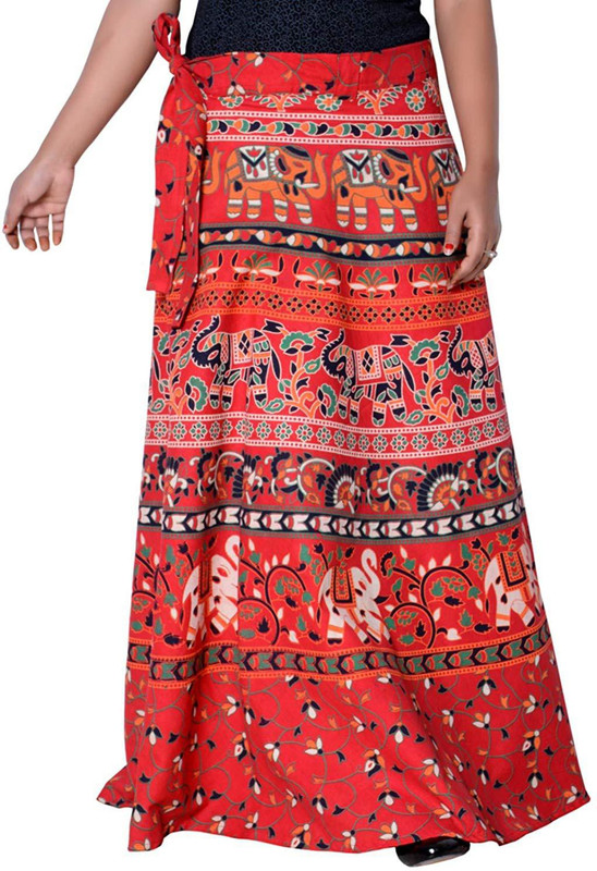 anmol enterprises Animal Print Women Wrap Around Red Skirt