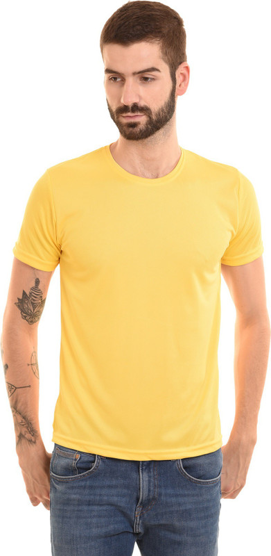 bks Solid Men Round Neck Yellow T-Shirt