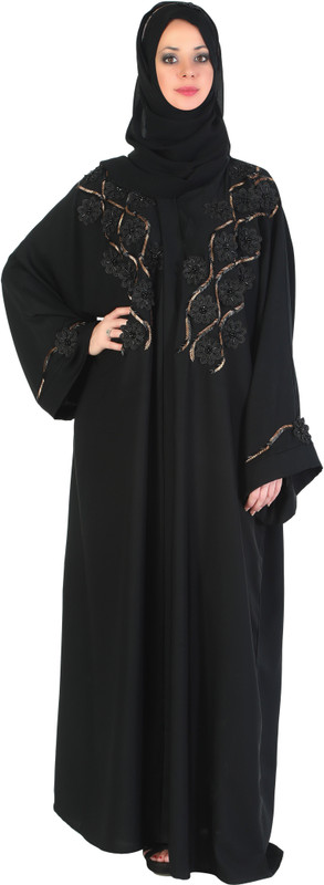 sofias Abaya Women's Cystal Lycra Fabric Burqa Set CYSTAL LYCRA FAB Abaya With Hijab(Black)