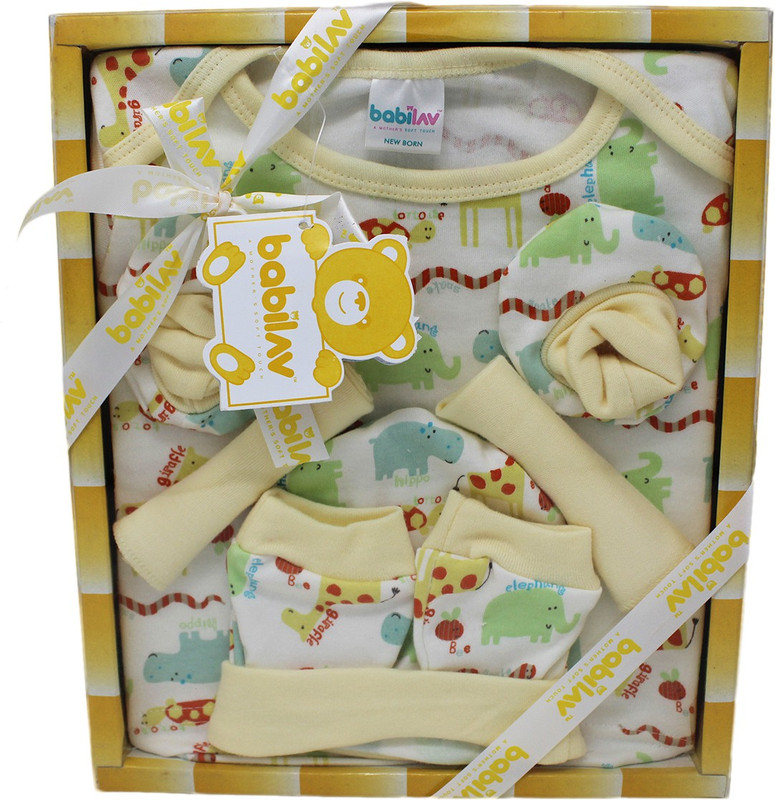 babilav Baby New Born 6 Pieces Unisex Baby Gift Set (Yellow)(Yellow)