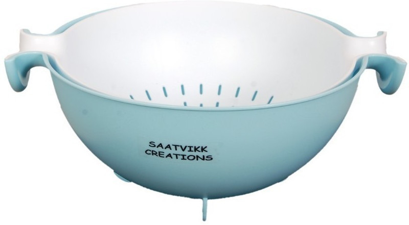 saatvikk creations 2-in-1 Large Plastic Grains and Vegetables Washing Colander/Strainer with Bowl For Kitchen (Pink) Colander(Blue Pack of 1)