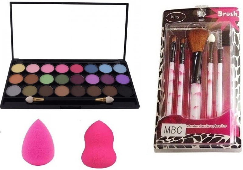 jollity Make Up Brush Set Of 4 And Miss Rose 24 Color Eye Shadow And Two Blender Puff(4 Items in the set)