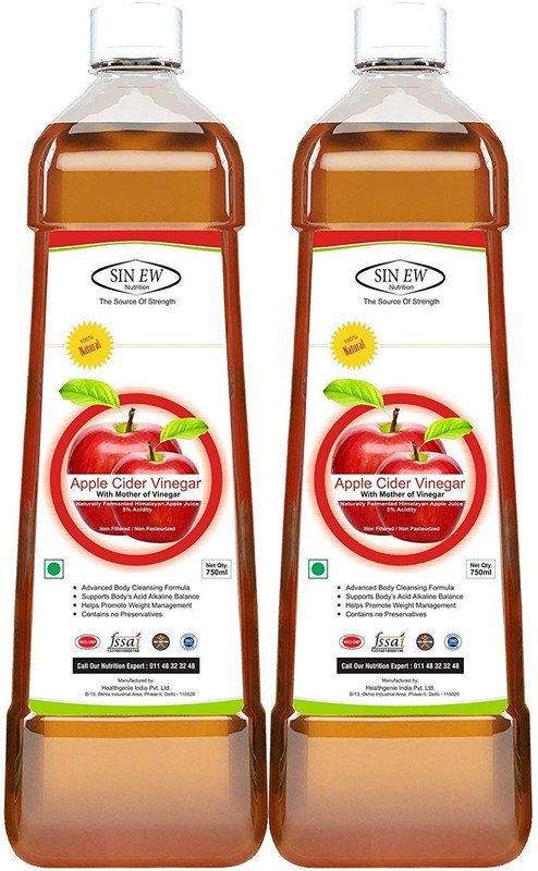 Sinew Nutrition Raw Apple Cider Vinegar with Strands of Mother Apple Cider Vinegar(2x750 ml, Apple Flavored)