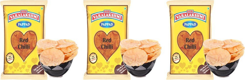 varalakshmi Red Chilli Sabudana Pappad Pack of 3 (300 Grams) Masala Papad 300 g(Pack of 3)