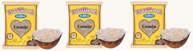 varalakshmi Cumin Flavoured Sabudana Pappad Pack of 3 (300grams) Masala Papad 300 g(Pack of 3)
