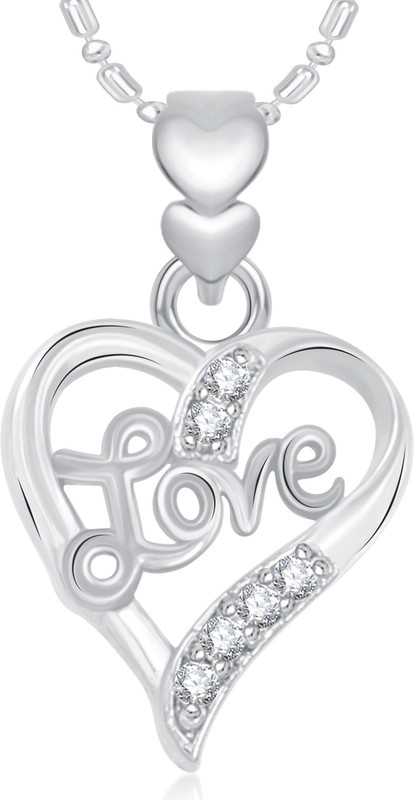 VK Jewels Love Heart Valentine Rhodium Cubic Zirconia Alloy Pendant