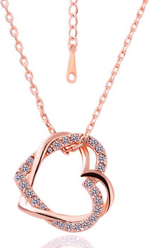 divastry Embracing Hearts-in-Love 18K Real Rose Gold Plated Austrian Crystal Gold-plated Metal Pendant