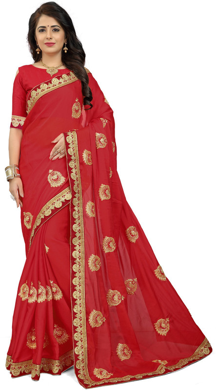 raghukul Embroidered Fashion Poly Silk Saree(Red)
