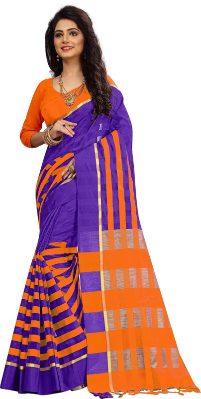 unick Color Block Daily Wear Kota Cotton Saree(Purple)