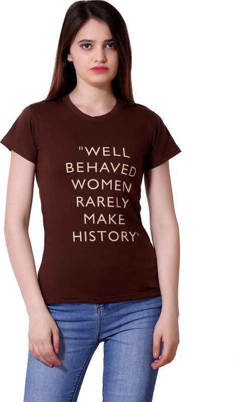bluebell cloud Typography Women Round Neck Brown T-Shirt