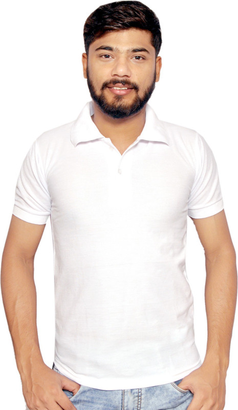 triangle ant Solid Men Polo Neck White T-Shirt