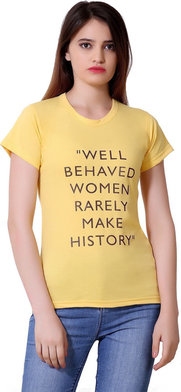 bluebell cloud Typography Women Round Neck Yellow T-Shirt