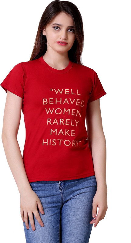 bluebell cloud Typography Women Round Neck Red T-Shirt