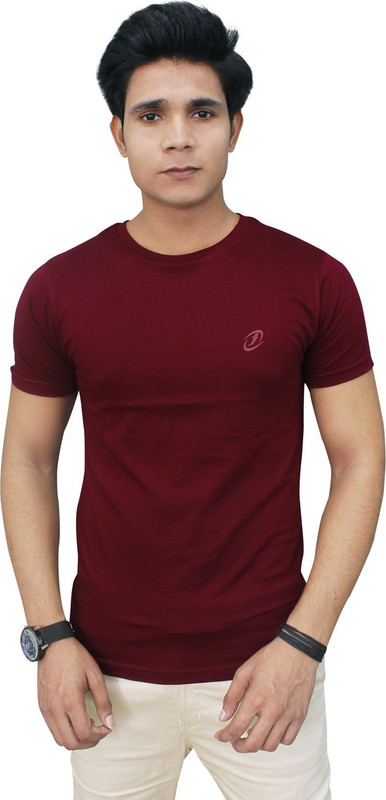 jigarzee Solid Men Round or Crew Maroon T-Shirt