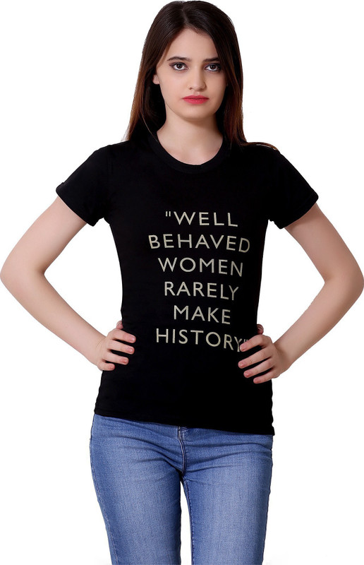 bluebell cloud Typography Women Round Neck Black T-Shirt
