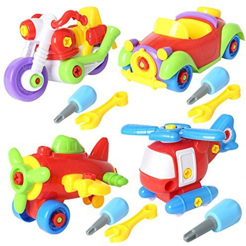 rainbow yuango Sets Of 4 Take Apart Toys Set 7" Stem Learning Toys Educational Construction Tool Engineering Kit For Kids Building Airplane Rac(Multicolor)