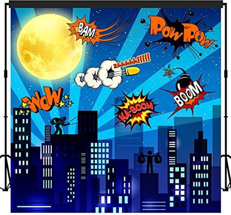 musykrafties Super Hero City Backdrop Banner Scene Setters 7X7 Ft(Multicolor)