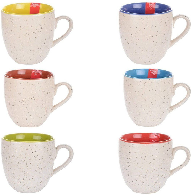 amazecart 6 pcs White Matte Tea Cups 100 ML Ceramic(Multicolor, Pack of 6)
