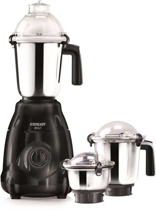 Eveready Present stylish Bolt black color 750 Juicer Mixer Grinder(Black, 3 Jars)