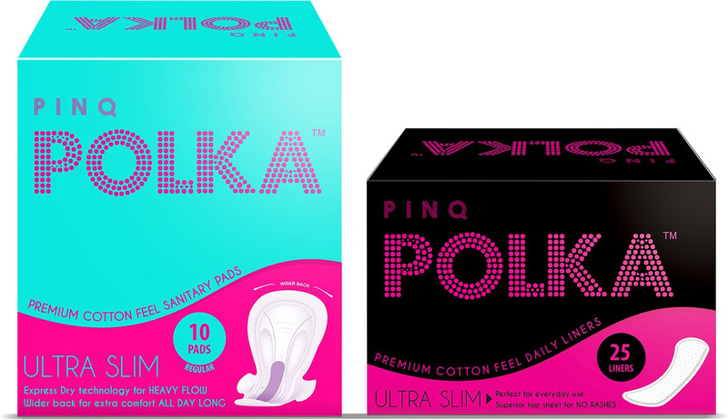 pinq polka 25 Daily Liners & 10 Regular Sanitary Pads – Premium Ultra Slim Combo (All You Need Pack) Sanitary Pad(Pack of 35)