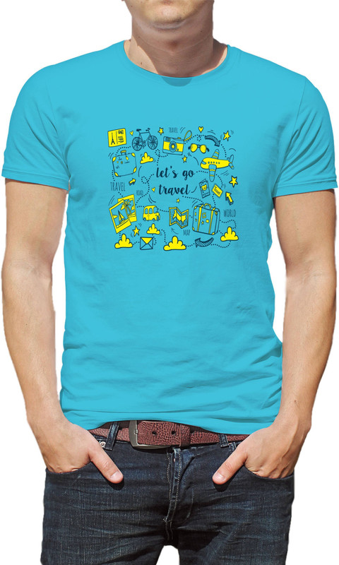 bongsutra Graphic Print Men Round or Crew Light Blue T-Shirt