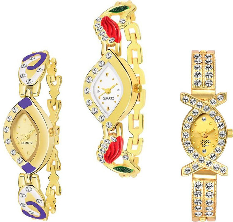 skmi Golden Bracellate~Pattern~RA~GA~KADA Bangle Combo Women Analog Watch  - For Women