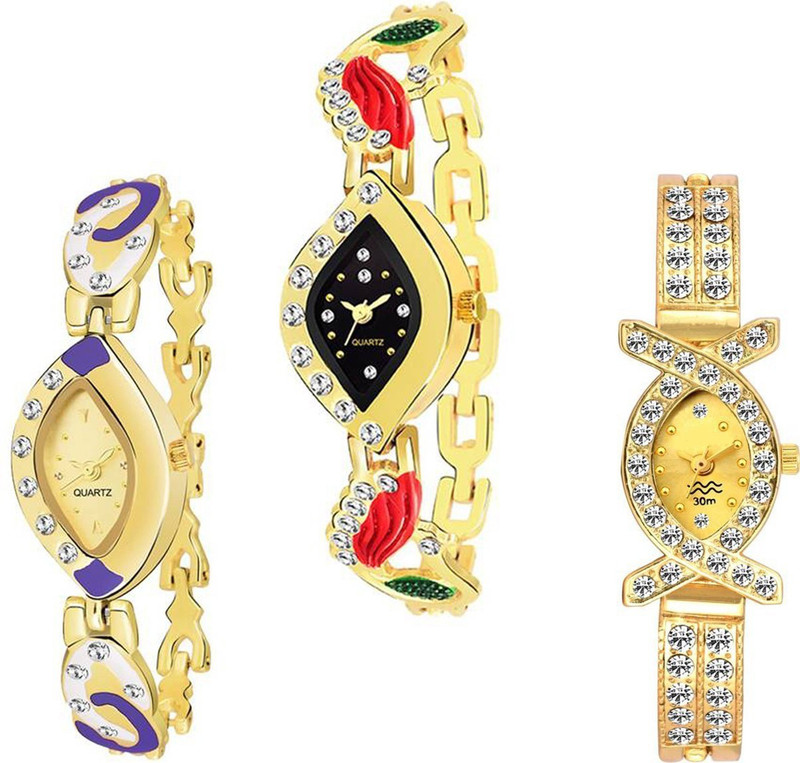 skmi Golden Bracellate~Pattern~RA~GA~KADA Bangle Combo Women Analog Watch  - For Women