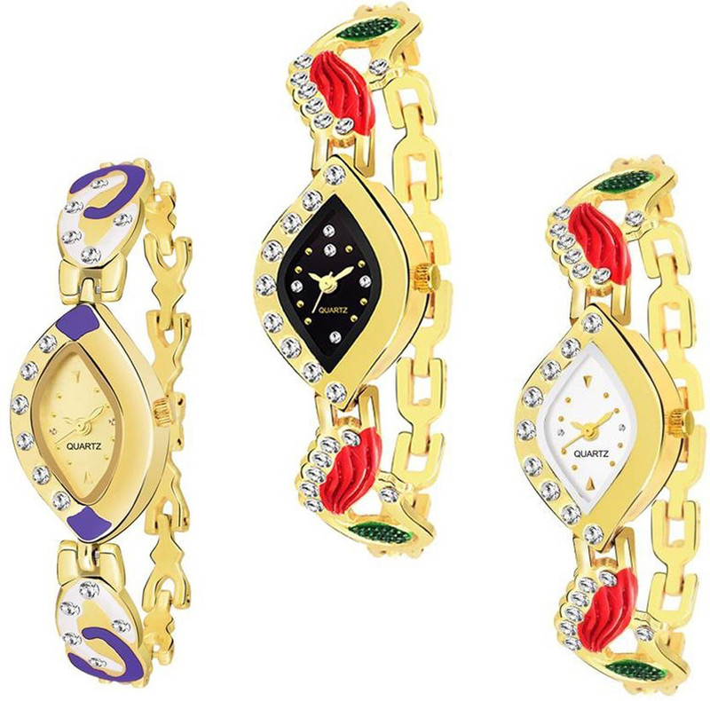 skmi Golden Bracellate~Pattern~RA~GA~KADA Bangle Combo Women Analog Watch  - For Women