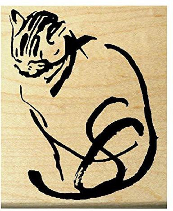 dragonflylaser P11 Japanese art cat rubber stamp WM
