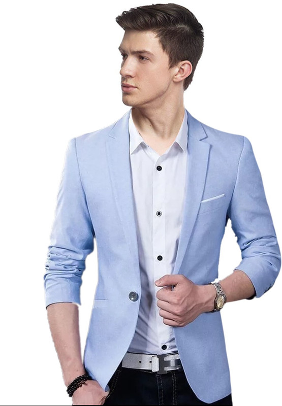 the club Solid Single Breasted Festive, Party, Wedding Men Blazer(Blue)